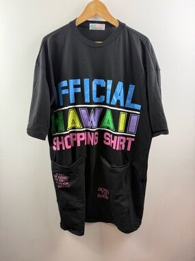 VTG 90s Blue Hawaii Official Shopping Shirt Oversized Pocket Tee Neon L/XL